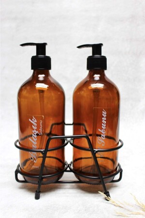 Amber 500 Ml Bottle Liquid Soap with Pump Black Stand Hand Soap Dispenser Dish Soap Dispenser With Label ST00232 - Jenisa
