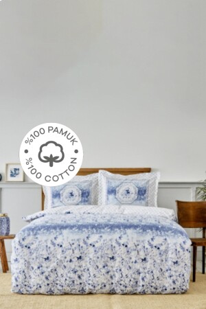 Amelia Blue 100% Cotton Double Duvet Cover Set with Fitted Sheets 200. 18. 01. 0279 - Karaca Home