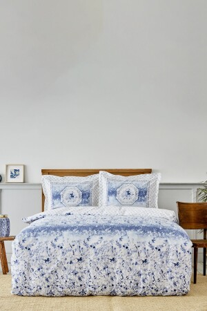 Amelia Blue 100% Cotton Single Duvet Cover Set with Elastic Sheets 200. 18. 01. 0280 - Karaca Home