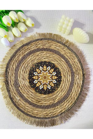 Amerikanisches Service-Tischset aus Korbgeflecht, 35 cm, mit Quasten - Amentes