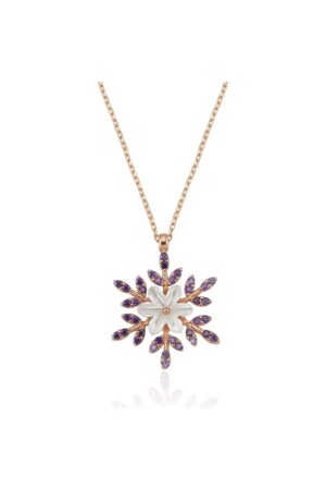 Amethyst Stone Snow Flower Rose Color Flowers Silver Necklace KL02864-MLV - Mia Vento