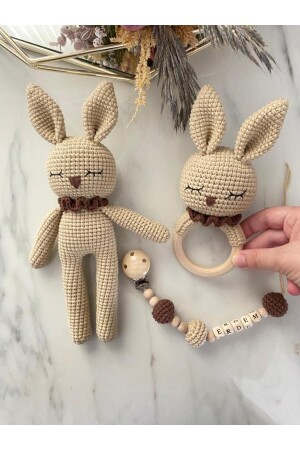 Amigurumi Newborn Rabbit Sleeping Companion Rattle Pacifier Chain Knitting - Zey's Amigurumi
