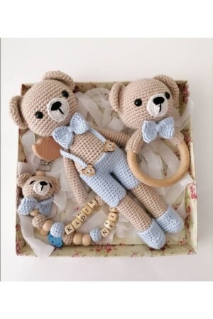 Amigurumi Organic Knitted Toy Bow Tie Teddy Bear Set - Strodizayn