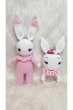 Amigurumi Organic Knitted Toy Rattle And Rabbit Set ZHLU187 - ON MARİFET