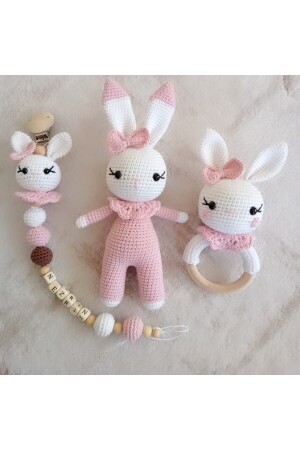 Amigurumi Pink Gift Ceiling Pacifier Chain Rattle Sleeping Companion Set Ust62 - USTAHOBİEVİ