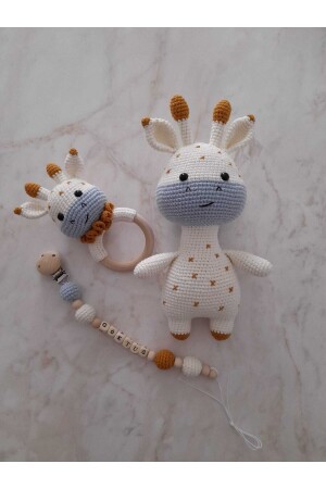 Amigurumi Yenidoğan Tatlı Zürafa Set Emzik Zinciri Çıngırak Uyku Arkadaşı - Zey's Amigurumi