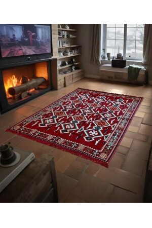 Anatolischer orientalischer Eckteppich mit authentischem Kelimmuster, natürliche Textur, langlebiger Wohnzimmer-, Balkon- und Terrassenteppich – 60 x 90 - VENEDİK