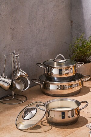 Andora 15 Piece Steel Dowry Set with Induction Base 600. 15. 01. 2266 - Emsan