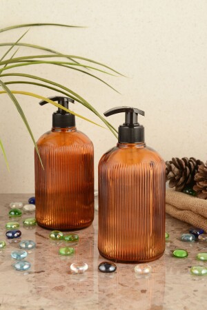 Angdesign Deniz Cam Sıvı Sabunluk 2'li-amber 1200 - ANGDESİGN