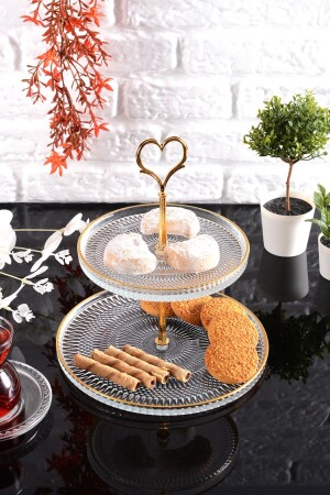 Angdesign Marsilya Cam Katlı Kurabiyelik-şeffaf-kenarı Altın Yaldızlı 50400 - ANGDESİGN
