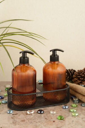 Angdesign Sea Glass Liquid Soap Dispenser Set of 2-metal with Black Stand-amber 1200 - ANGDESİGN