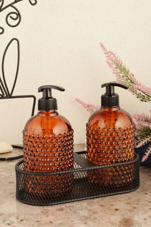 Angdesign Yıldız Cam Sıvı Sabunluk 2'li-metal Siyah Standlı-amber 1100 - ANGDESİGN