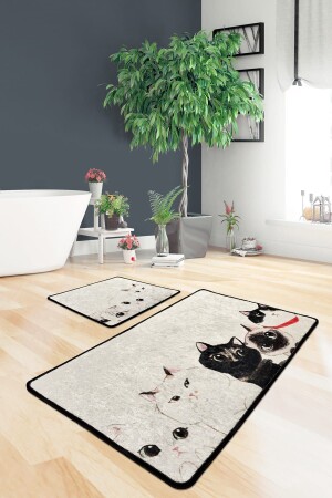 Angry Cats Digital Set of 2 Bathroom Rug Washable, Non-Slip Base 8694545034902 - Chilai Home