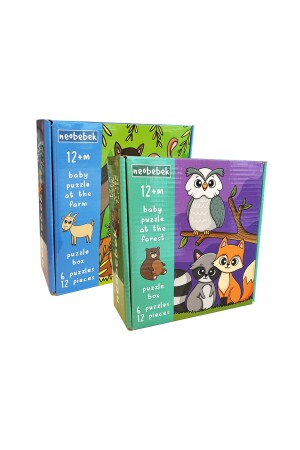 Animals Baby Puzzle Set 12 Months - Farm - Forest (2 BOXES) - Neobebek