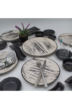 Anka 19 Piece Breakfast Set - Patterned Black Mesh ARN19PRCKHVLTKM81 - Arna Porselen