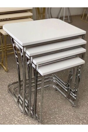 Ankara Wheeled C Coffee Table Chrome, white Mebrane Four, Nesting Table, Serving Table CG-101 - Dinç Metal Sehpa