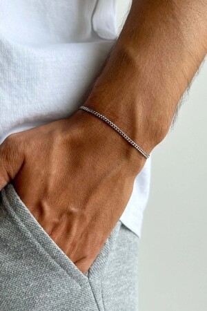 Anlaufbeständiges, ultradünnes, klassisches Unisex-Stahlarmband mit Kette aus Silber - The Collection