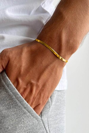 Anlauffreies, flaches italienisches Unisex-Stahlarmband mit goldener Kette - The Collection