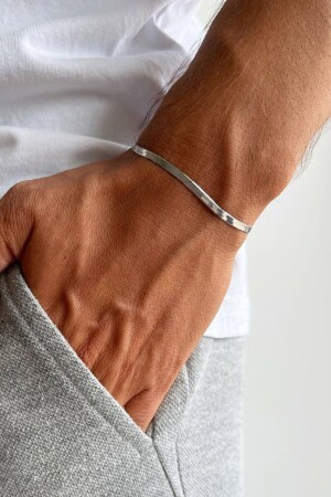 Anlaufgeschütztes, flaches italienisches Unisex-Stahlarmband mit Kette aus Silber - The Collection
