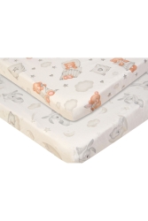 Anne Yanı Beşik Çarşafı Lastikli 2 Farklı Desen 50x90 Cm. İyi Uykular Ayıcık ve Tavşan 2'li Set - Nab