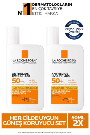 Anthelios Uvmune Fluide High Protection Facial Sunscreen Set Suitable for All Skin 50 Mlx2 - La Roche Posay