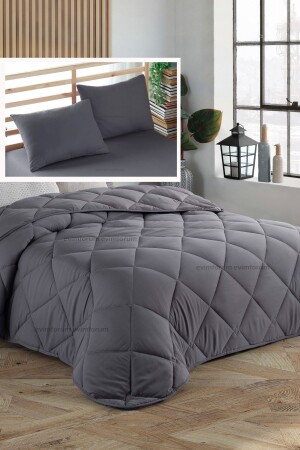Anthracite Double Pillow And Quilt Set - 195*215 microquiltsetdouble - Formeya