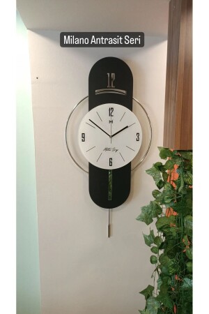 Anthracite-silver Milano Time Modern Decorative Metal Glass Wall Clock - Metaquartz Aksesuar
