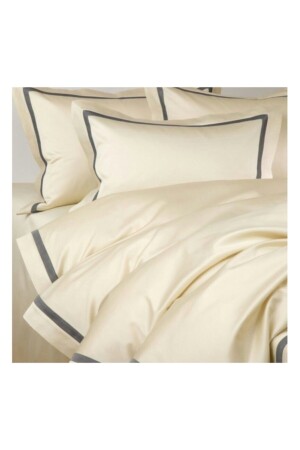 Anthracite Striped Cream Color King Size Duvet Cover Set beige778t - METİNEV