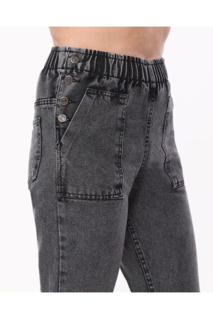 Anthrazitfarbene Mom-Jeans mit elastischem Bund und Knopfdetail für Damen - Shevega