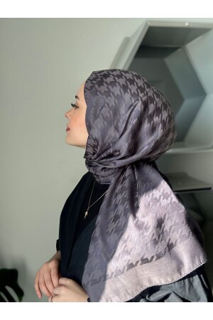 Anthrazitfarbener Baumwoll-Jacquard-Schal mit Hahnentrittmuster - Mis İpek