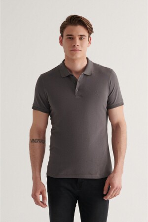 Anthrazitfarbenes Herren-T-Shirt aus 100 % Baumwolle mit normaler Passform und Polokragen E001004 - Avva