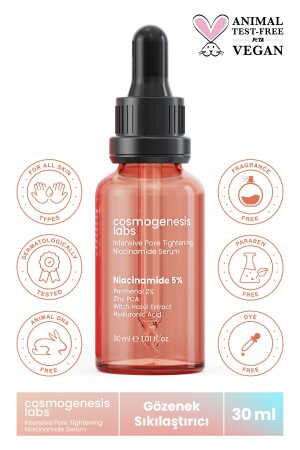 Anti-Acne and Blackhead Niacinamide Serum 30ml Vegan Pore Tightening (5% Niacinamide) CGL101 - Cosmogenesis Labs