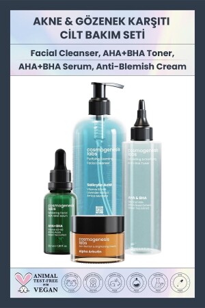 Anti-Acne & Pore Care Set - Peeling Effect Tonic Serum Purifying Cleanser Moisturizer CGL1016 - Cosmogenesis Labs
