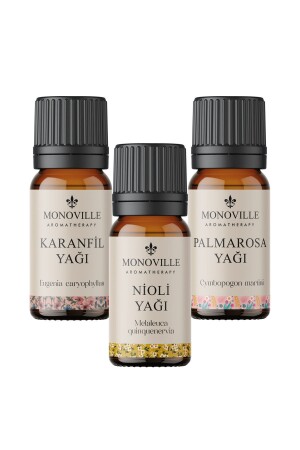 Anti-Milben (AKAR) Set Nioliöl- Nelkenöl- Palmarosaöl 100 % rein und natürlich 3x10 ml - Monoville