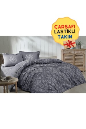 Antico Single Duvet Cover Set with Elastic Sheets Anthracite özdilektk-antico - Özdilek