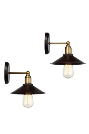 Antik Metal Başlıklı Eskitme Retro Rustik Aplik 2 Adet LMBDR0099-1BLKGOLDKONİKAPLİK1 - Lambadar