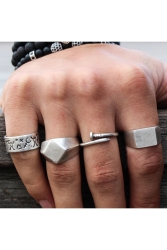 Antik versilbertes verstellbares Modell Keilschrift-Ritter-Ring-Set für Herren 990017 - Zuk Collection