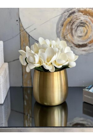 Antiker Kaffeetopf-Blumentopf mit künstlichen Magnolienblüten - Arzzhome
