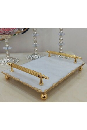 Antique - Natural White Marble Tray with Handle | - Sümeyra Marble Art