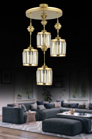 Antique Pendant Lamp Tray 4-Piece Crystal Stone Cylinder with Yellow Strip Luxury Chandelier TYC00749597732 - Genel Markalar