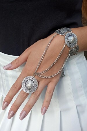 Antique Silver Plated Circular Motif Handmade Female Basilisk - Fildişi Aksesuar