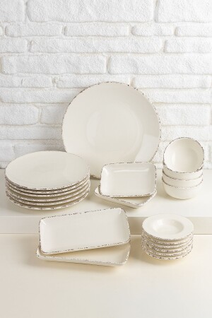 Antiquing Cream 21 Piece Breakfast Set for 6 Persons Luxury Ceramic - ŞURAMUTFAK