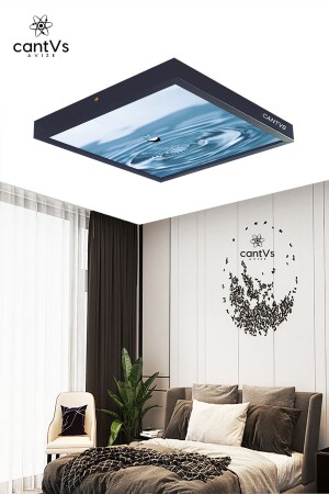Antrasit Ahşap Çerçeveli Tavan Led 60x60cm Avize Salon Yatak Odası Mutfak Beyaz Işık ANTRASİT0101 - cantVs