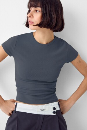 Antrasit Bisiklet Yaka Basic Ultra Soft %100 Pamuk Kısa Kol Body - Vodens