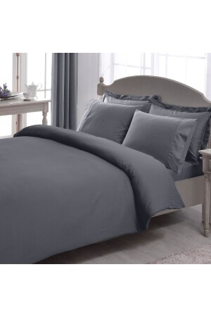 - Antrasit Stripe Pamuk Saten King Size Nevresim Takımı dop13511454igo - Taç