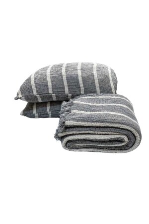 Anthrazit/grau gestreifte 4-lagige Musselin-Tagesdecke/2 Kissenbezüge TYC00801668484 - YASEMİNİNEVİ