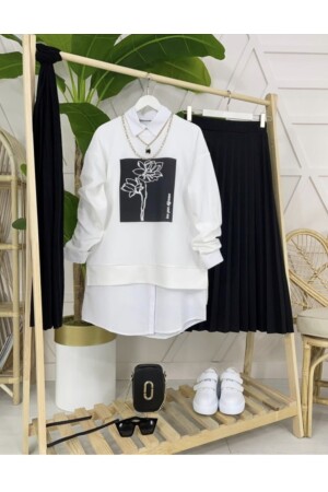 Anzug mit Blumenmuster und Faltenrock ASTKM9-S - MODA HEVRA