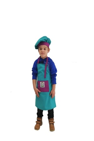 Aqua Green Chef Kinderküchenschürze mit Mütze - Mezuniyetshop