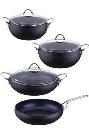 Aquamarin-Diamant-Titan, 3-fach plattiert, 7-teiliges Granit-Auflauftopf-Set mit Goldgriff – Aqu-7876 1203132. 0002 - Amboss