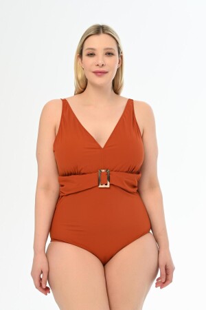 Aquaviva Cinnamon Plus Size Velena Belt Detaillierter Badeanzug für Damen - Aquaviva